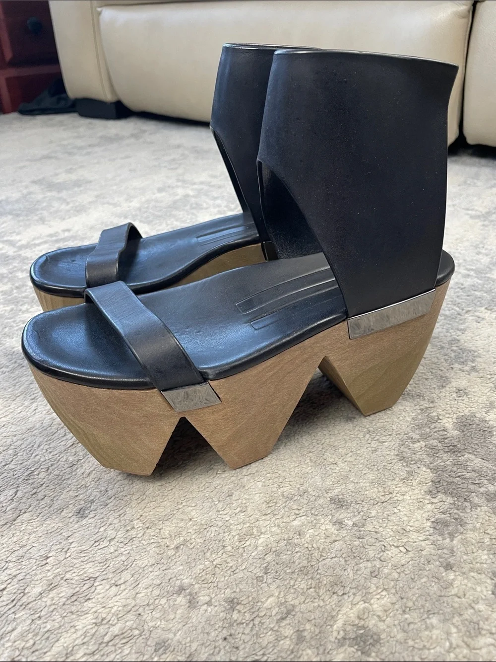 Rare Rick Owens Faun Monster Geta Platform Sandals Black Leather Sz 37
